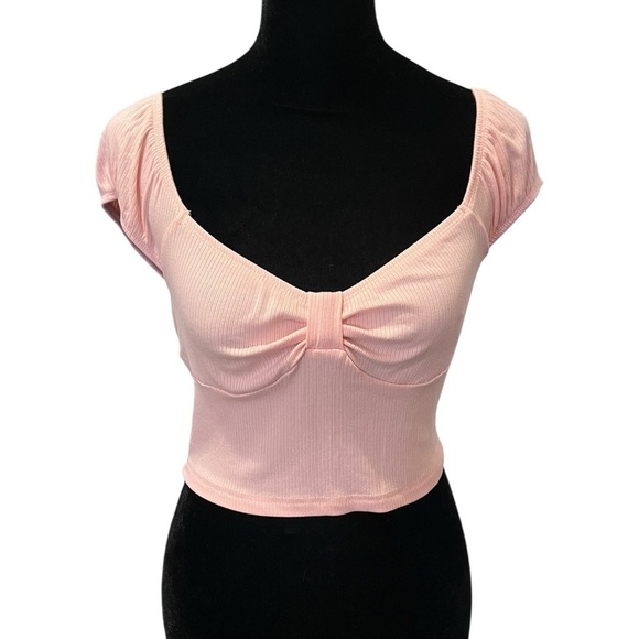 Y2K Light Pink Cinched Baby Doll Milkmaid Off Shoulder Top coquette cottagecore - Picture 1 of 6